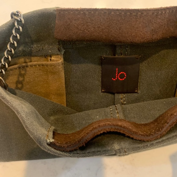 Anthropologie JO Bag Industrial Canvas Distressed Leather Chain Satchel WAY COOL - Picture 13 of 14